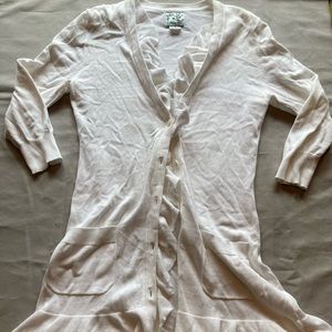Ruffled White Cardigan  NWOT size medium crisp clean white